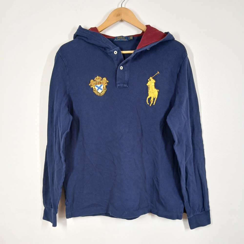 Polo Ralph Lauren Hoodie Men Medium Navy Cotton Crest Preppy Streetwear